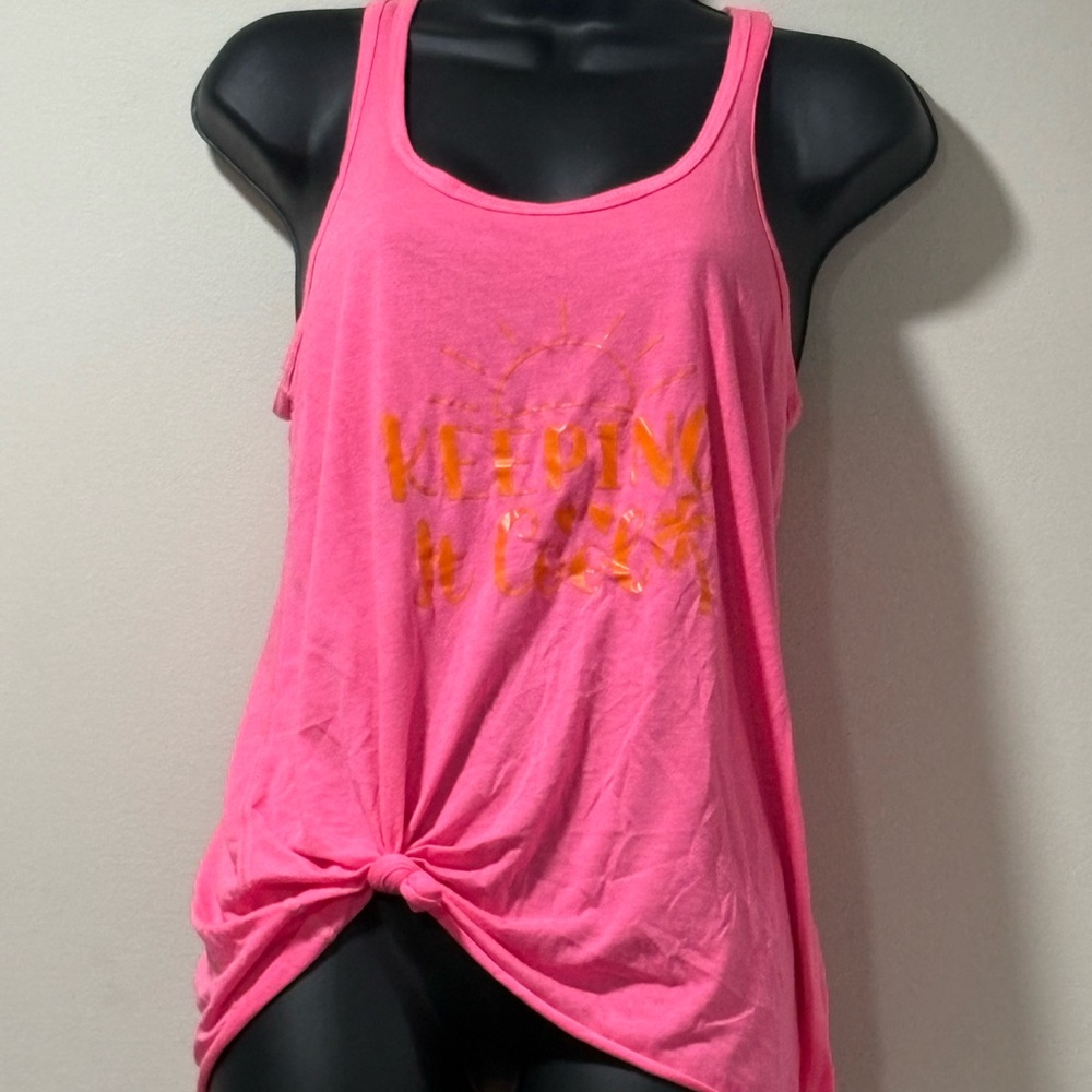 Bella Canvas Pink Tank Top with Orange Graphic